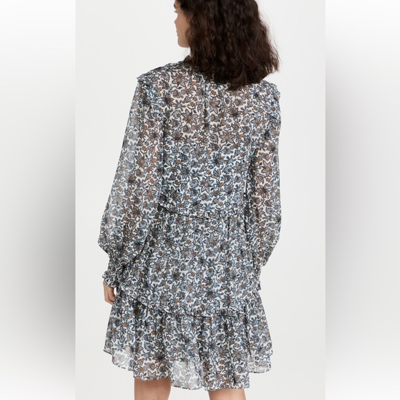 VERONICA BEARD Savile ruffled printed silk crepe de chine Mini Dress - Picture 2 of 5